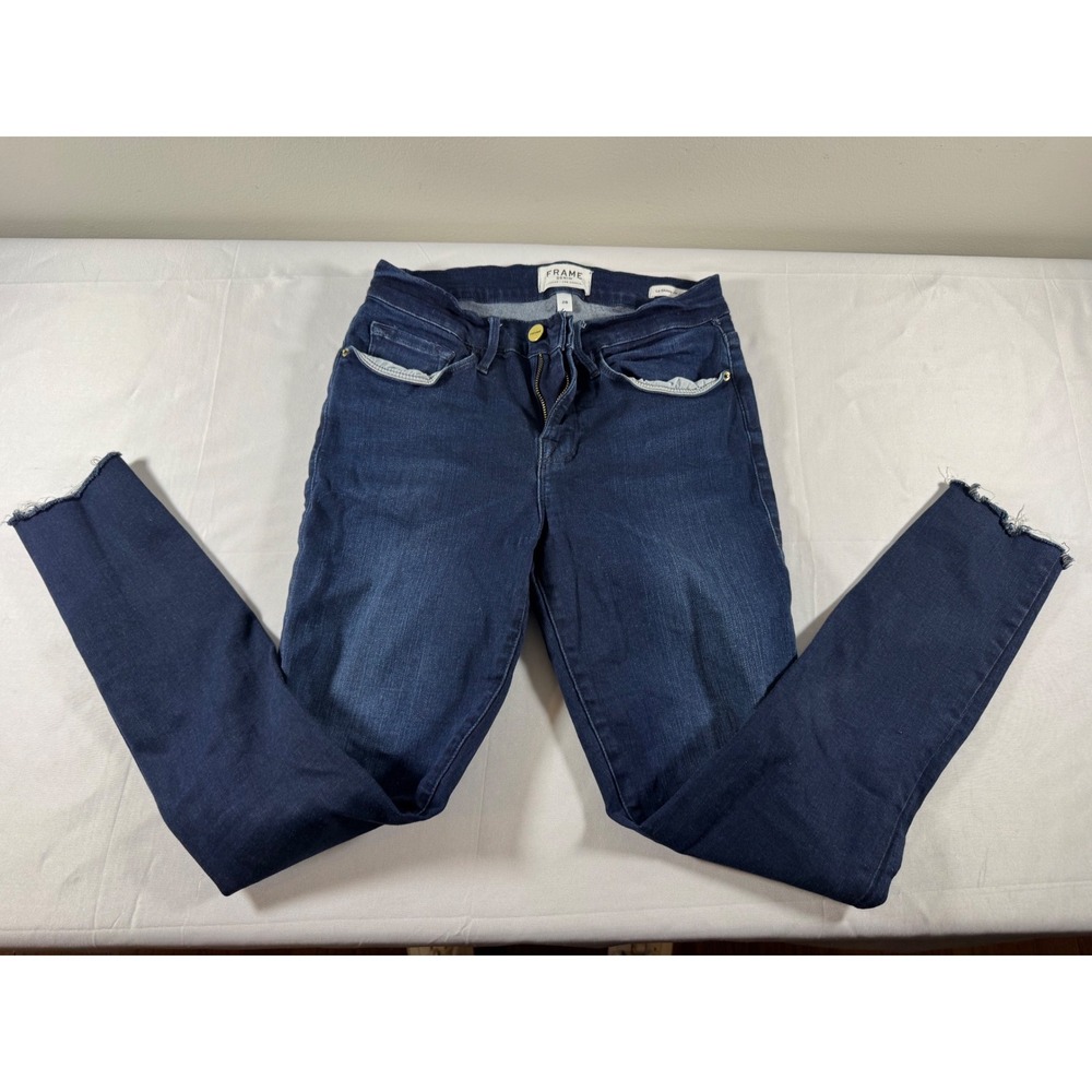 Frame Denim Le Skinny de Jeanne Dark Wash Raw Hem Jeans 28